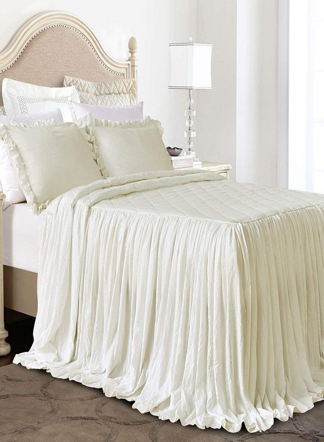 QSH Queen's House Ruffle Skirt Bedspread Ivory Elegant Shabby Farmhouse Bedding Ruffled Bed Spreads Queen Size Lightweight 3 Piece - Image 1